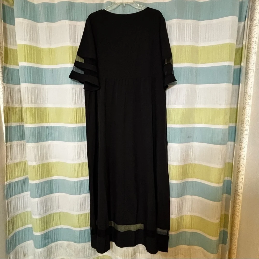 Elegant Black Mesh Splicing Dress Sheer Accents Sz XXL - Picture 7 of 7